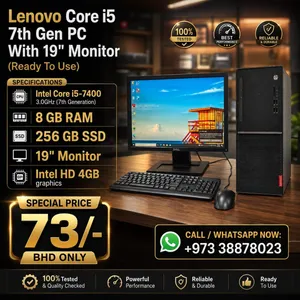 Lenovo Core i5 7th Gen 3.0Ghz 8GB RAM 256GB SSD 19 Monitor Computer Set Ready To Use
