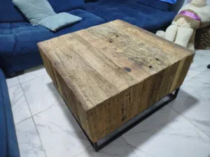 طقم ترابيزات موديل فنتيج (Vintage/Rustic) كتل خشب طبيعي صخر - 3 قطع