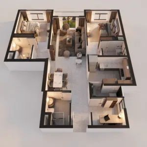 2BHK - شقة مكونه من غرفتين + غرفة خادمه