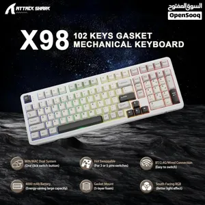 كيبورد اتاك شارك ميكانيكي لاسلكي وايرليس اصلي ATTACK SHARK X98 MECHANICAL WIRELESS BLUETOOTH KEYBOAR