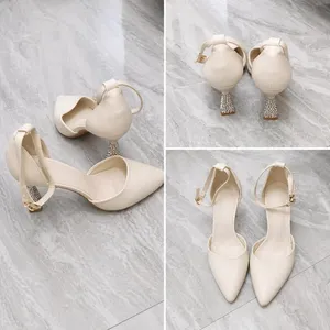 Elegant Cream Pointed-Toe Heels - Size 40 - crystals Block Heel