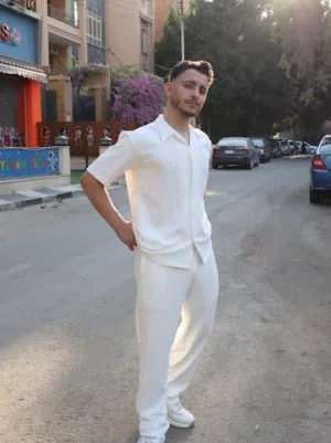 ZARA Jakar suit قميص وبنطلون PQ12 (مخزنs11)  سوت ZARA  بنطلون وقميص  نص كم   الخامه جاكار قطن 100%