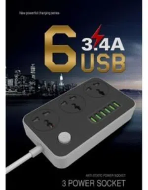 وصلة كهرباء 6 مداخل Usb شاحن اجهزه مع 3 مداخل اجهزه كهرباء طول 2 متر وصله