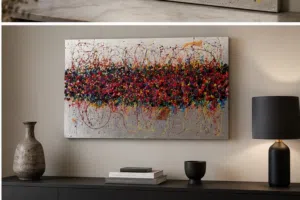 Colorful World Original Modern Abstract Painting Acrylic on Genuine Silver Leaf 60 × 100 cm