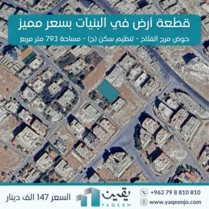أرض في البنيات تنظيم سكني ج مساحتها 793 متر مربع واصل جميع الخدمات