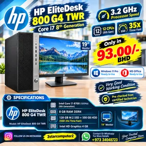 HP Core i7 8th Gen PC 3.2GHz (12CPUs) RAM 8GB SSD 35x Time Fast 19 Monitor Ready To Use