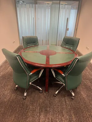 Premium Vintage Executive Round Meeting Table + 4 Leather Chairs Classic Luxury Set (Negotiable)