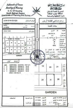 للبيع ارض سكنية ممتازة في بركاء الهرم الشمال وسطية ، رقم القطعة (25) .
