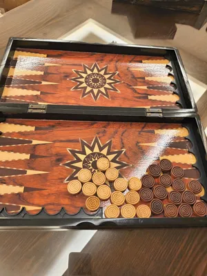 Handcrafted Wooden Backgammon & Checkers Board Set