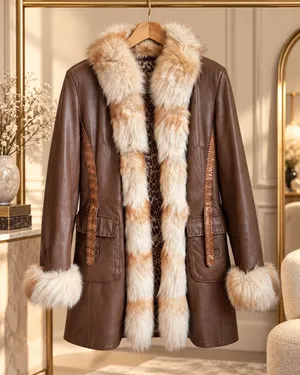 معاطف شتوية فاخرة من الجلد الطبيعي وفرو الذئب الطبيعي   Winter Coats Leather & Natural Wolf Fur