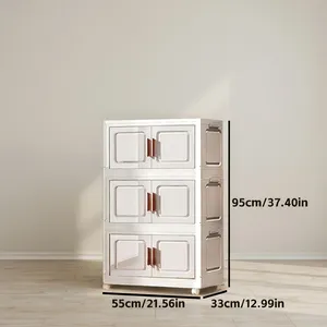 This 3-tier collapsible cream-white plastic storage cabinet features.