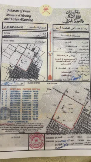 للبيع أرض زراعيه بولاية السويق في شمال الباطنة مساحتها 50 فندان