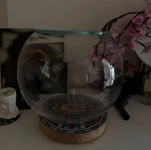 Large Glass Fish Bowl Aquarium with Rotating Wooden Stand