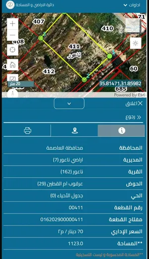 ارض للبيع في الناعور من المالك مساحة 1123