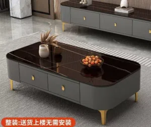 Modern Stone Coffee Table with Drawers Living Room Cocktail Table Rectangular Accent Center Sofa Ta