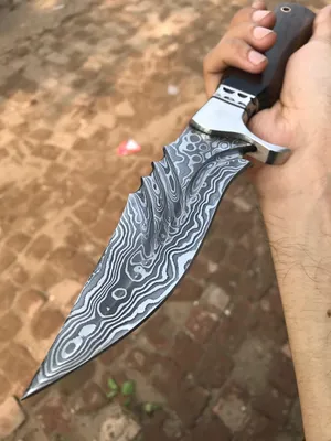Handmade Damascus Steel Knife - 11 Full Tang Fixed Blade Hunting Knife with Rosewood Handle