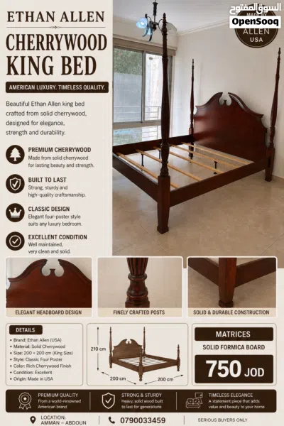 Luxury Ethan Allen Cherrywood King Bed 200x200 – Excellent Condition 2