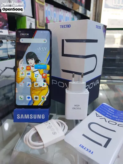 مستعمل pova 5pro 5G رام 16 جيجا 128 و 256 أغراضة والكرتونه الأصلية متوفر توصيل 3