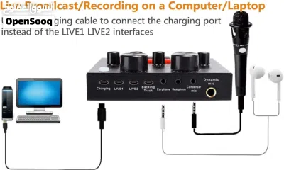 ميكروفونات ميكسر للمايك / مايكروفون تسجيل للستريمنغ والبودكاست Sound Card V8 Mixer For Microphones 3