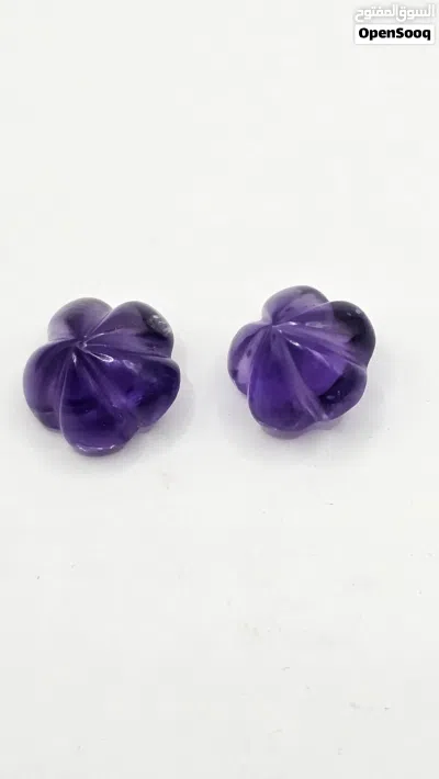 حجرين جمشت طبيعي منحوتين على شكل زهرة Amethyst stone 2