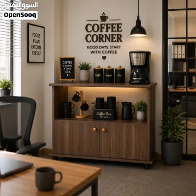 ركن قهوة أنيق للمكتب Coffee Corner بتصميم عصري مع خزائن تخزين مناسب للشركات والمكاتب والمنازل من 2