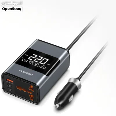 محول Porodo للسيارة – 200 واط + PD 36W + شاشة فولتية 2