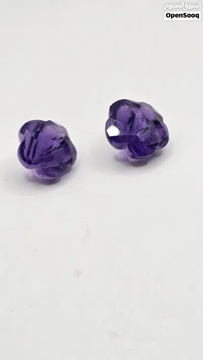 حجرين جمشت طبيعي منحوتين على شكل زهرة Amethyst stone 4