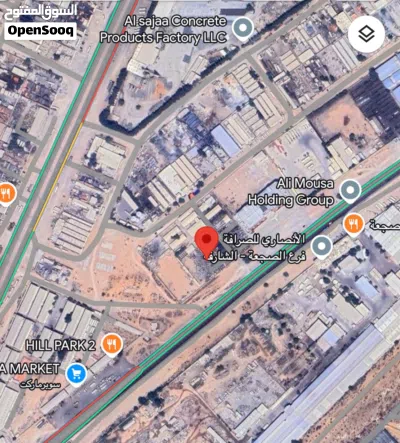 للبيع ارض صناعيه خاليه الصجعه تملك عرب (89،778) الف قدم موقع 4قطع شارعين 97 و24 موقع تجاري صناعي 4