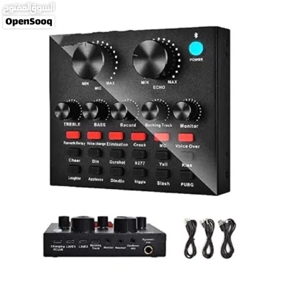 ميكروفونات ميكسر للمايك / مايكروفون تسجيل للستريمنغ والبودكاست Sound Card V8 Mixer For Microphones 4