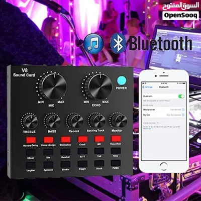 ميكروفونات ميكسر للمايك / مايكروفون تسجيل للستريمنغ والبودكاست Sound Card V8 Mixer For Microphones 2