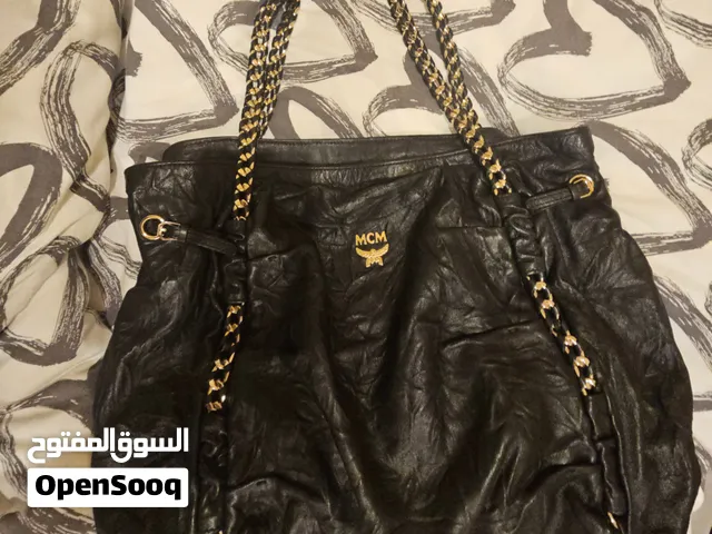 Authentic MCM Black distressed calfskin leather- chain hobo shoulder bag