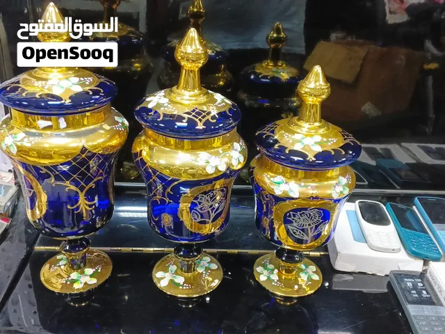 Vintage Kitsch Cobalt Blue Czech Lidded Bohemian Candy Dish(gold )