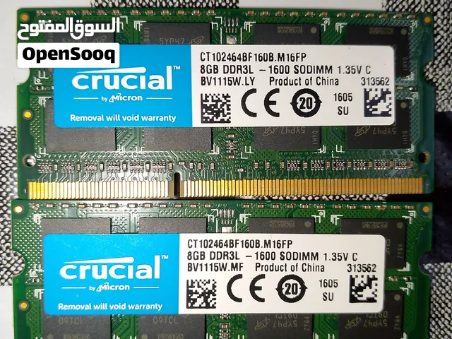 رام لابتوب 8 جيجا Crucial 8GB DDR3L 1600MHz جديد