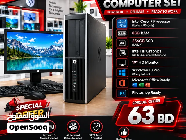 HP Core i7 Computer Set 8GB RAM 256GB SSD Win 10 Pro Office  Call