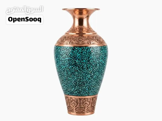 مزهرية نحاسية فاخرة گوهر VIP مطعّمة بالفيروز – صناعة يدوية إيرانية أصيلة