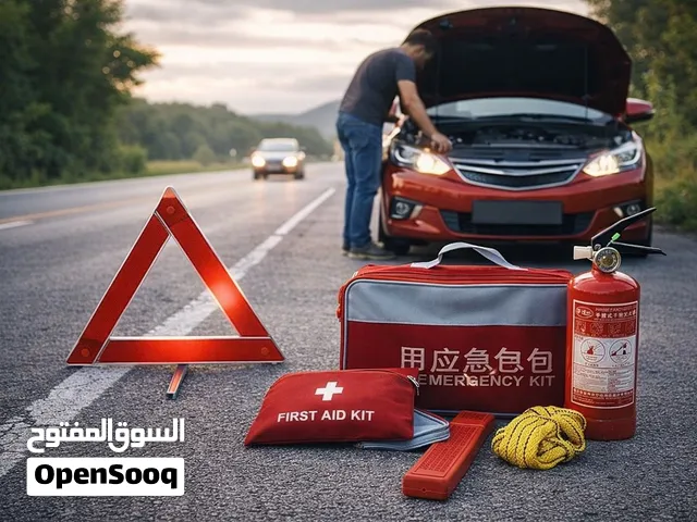 عدة طوارئ سيارة مع مطفأة حريق وحقيبة اسعافات