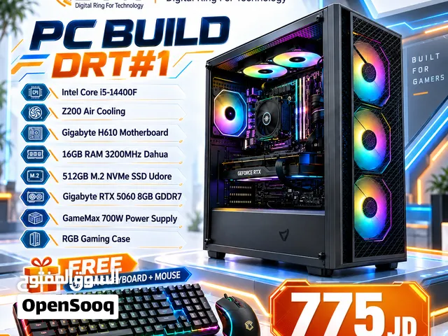 تقسيط العربي اسلامي متوفر تجميعة ألعاب بي سي الجيل 14   مع كرت RTX 5060 8GB Gaming PC