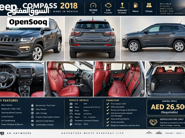 Jeep Compass Sport 2018 American Specs First UAE Owner