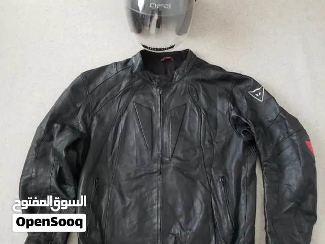 جاكت جلد طبيعي + خوذة سباق