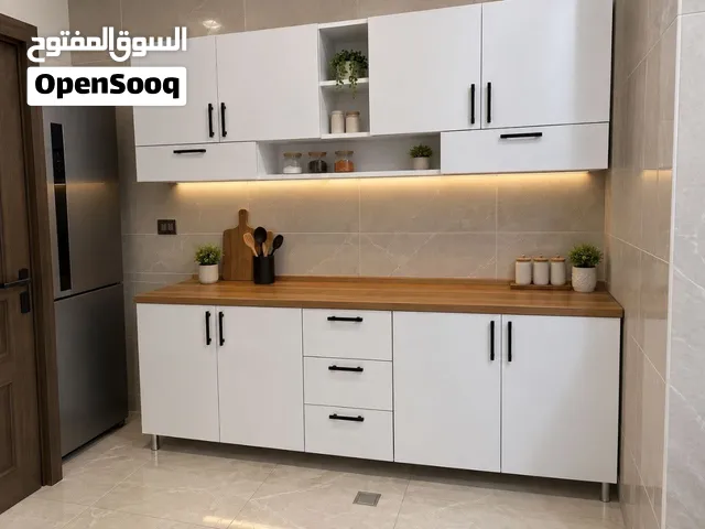 كاونترات خشب مترين ارضي وملحق مع سنك متر وعشرين مرمر 325