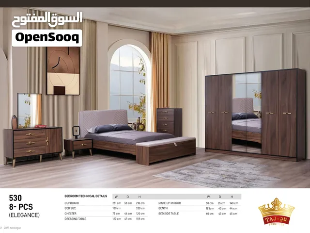 جميع اثاث غرف النوم الفرديه والثنائيه والثلاثيه، طاولات، خزائن ويتوفر التوصيل والتركيب مع الدوشك طبي