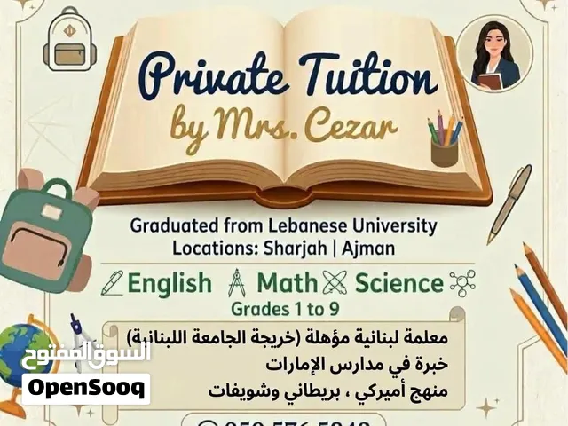 Lebanese teacher  Grades 1 to 9  English, Math and Science
