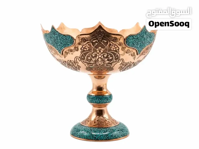 طبق فواكه نحاسي فاخر مزين بالفيروز – صناعة يدوية إيرانية VIP – 25 سم