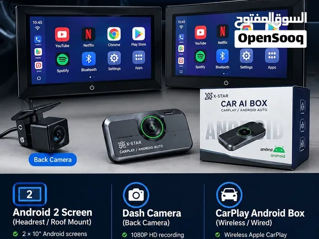 Android 14 2 screens Dash-cam front back camera and CarPlay Android kit with 4g sim support