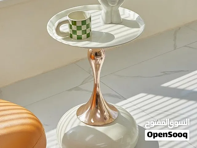 Modern Round Side Table with Glossy Gold Stand
