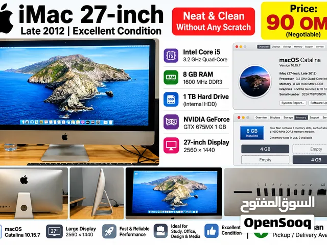 Description Apple iMac 27-inch (Late 2012) – Excellent Condition Very clean and well maintained.