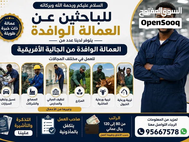 توفير عمالة وافدة للعمل في المزارع ومغاسل السيارات والمصانع والتنظيف العام للمباني