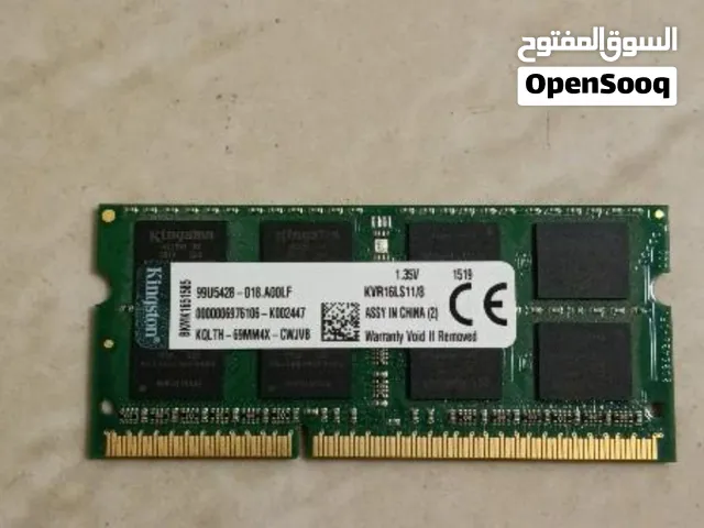 رام لابتوب كينجستون 8 جيجا DDR3L مستعمل شغال على الشرط