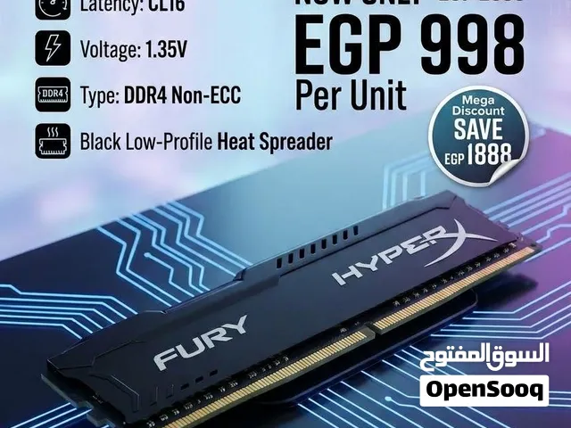 رامات HyperX Fury DDR3 سعة 16 جيجابايت (قطعتين × 8 جيجا) - أداء عالي