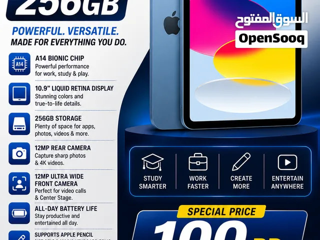 iPad 10th Generation 256GB – A14 Bionic  10.9” Display  100 BD